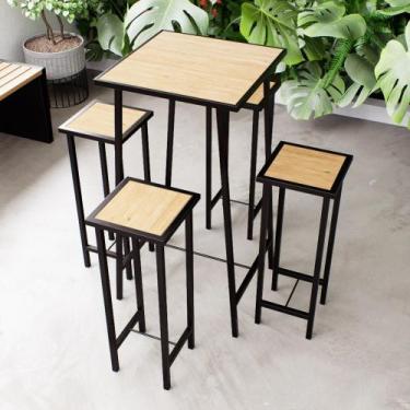 Imagem de Conjunto Mesa Alta Bar Bistrô 4 Bancos Pinus Botequim Industrial Black