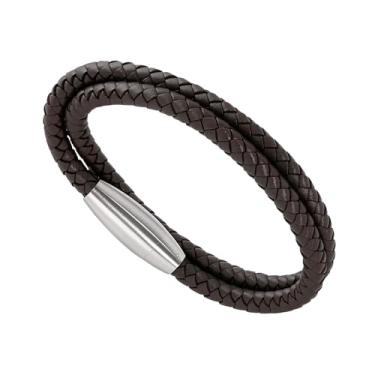 Imagem de Hengbofeng Pulseira masculina, pulseira masculina de couro marrom para casamento, aniversário, formatura e eventos