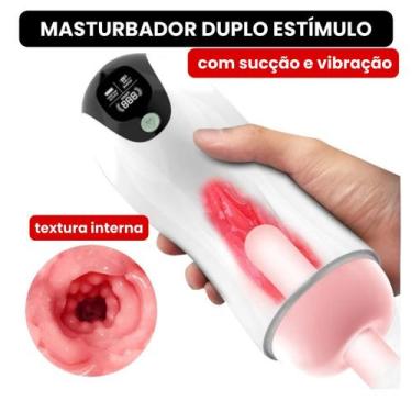 Imagem de Masturbador Masculino Duplo Estimulo Lanterna com Visor de LED Função 