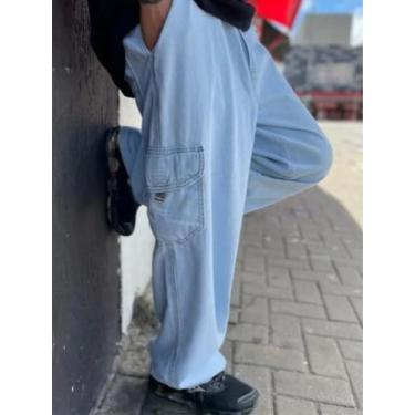 Imagem de Calca Masculina Cargo Dazzling Jeans Claro Balão Extra Grande Bolso Or