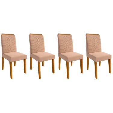 Imagem de Cadeira Sala de Jantar Clarice Kit 4 Un Nature/Suede Nude Bege - Cimol