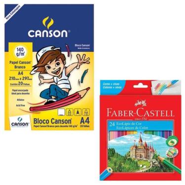 Imagem de Kit Artes Bloco Desenho Canson + Lápis de Cor 24 Eco Faber - Faber Cas