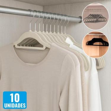 Imagem de Kit 10 Cabides Slim Veludo Antiderrapante Organizador Roupas Armário C