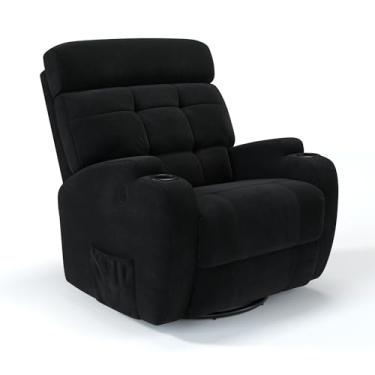 Imagem de Poltrona do Papai Reclinável Elétrica Giratória e Balanço em Bouclé Massagem (Preto)