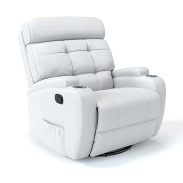 Imagem de Poltrona do papai Reclinável Manual Com base Giratória e Balanço em Couro Bovino (Branco)