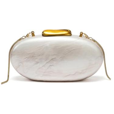 Imagem de AcrMkSto Bolsa clutch feminina de pérola branca, elegante, de acrílico marmorizado, para casamento, festa, baile, banquete, Pérola branca