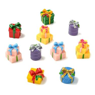 Imagem de UR URLIFEHALL 21 peças, 7 estilos, miniaturas de caixa de presente de resina, figuras multicoloridas de Natal para decoração de festa de micro paisagem DIY