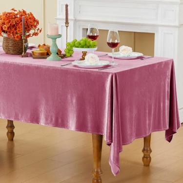 Imagem de Cobedzy Toalha de mesa retangular de veludo rosa, 152 x 250 cm, toalha de mesa de veludo rosa, toalha de mesa de luxo lisa para festa, casamento, jantar, banquete