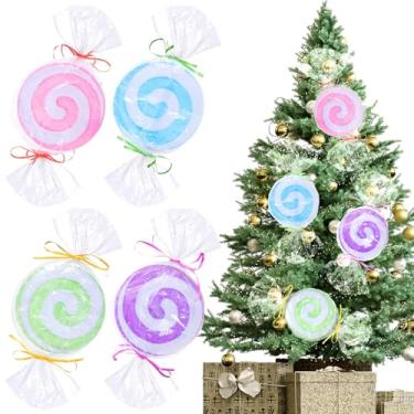 Imagem de Briwooody 4 peças de enfeites de Natal grandes de doces 13,8 polegadas decoração de pirulitos gigantes enfeite de árvore de Natal para decoração de árvore de Natal (colorido, doce)