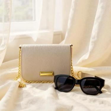 Imagem de Kit Bolsa Clutch Feminino Alça de Ombro + Oculos de Sol - Giolo, Off w
