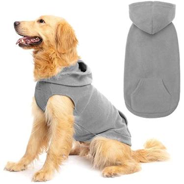 Imagem de Moletom com capuz de lã para cães com bolso, colete de primavera para clima frio com anel, cinza XGG