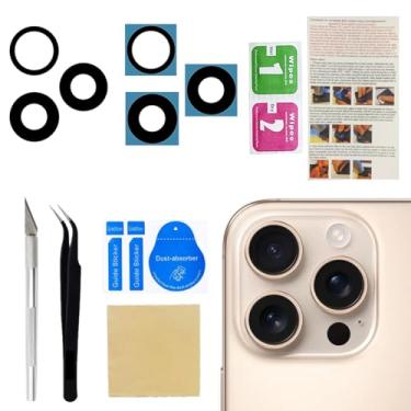 Imagem de Phoupair Substituição de lente de vidro da câmera traseira traseira para iPhone 16 Pro e iPhone 16 Pro Max com adesivo pré-instalado e conjunto de ferramentas de reparo