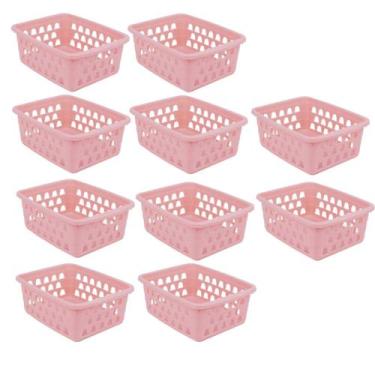 Imagem de Kit 10 Cestos Multiuso Médio Rosa 20x6,5x15cm PP 1032 Uninjet