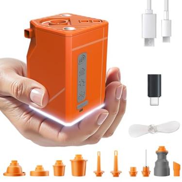 Imagem de 3T6B Mini bomba de ar para infláveis, bomba de ar portátil com ventilador de vento e luz de acampamento, bomba recarregável tipo C para boias de piscina, anéis de natação, almofadas de dormir, futebol