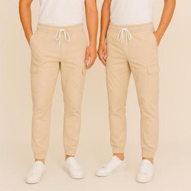 Imagem de Kit 2 Calça Jogger Cargo Masculina com Elástico Sarja e Bolso Lateral 
