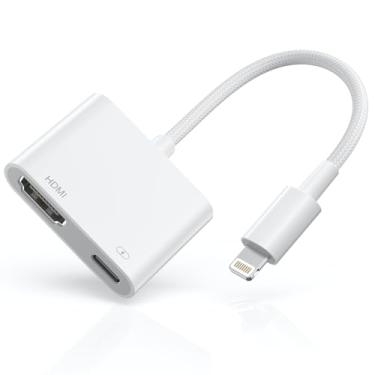 Imagem de Adaptador Lightning para HDMI para iPhone [certificado MFi] Dongle de vídeo e áudio AV digital, cabo de tela de sincronização 1080p com porta de carregamento Lightning compatível com iPhone, iPad para