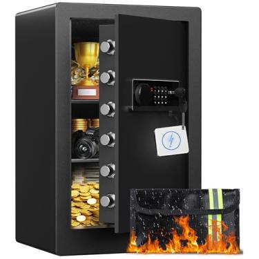 Imagem de Seguro para casa de 3 metros cúbicos, cofre de segurança eletrônico antirroubo com bolsa à prova d'água à prova de fogo para documentos de objetos de valor, cofre de segurança de aço para hotel de
