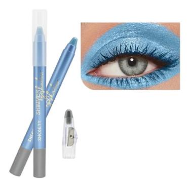 Imagem de SAUBZEAN Bastão de sombra azul claro, lápis iluminador creme iluminador, delineador de sombra Waterpoof de longa duração, paleta de primer com glitter, giz de cera