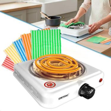 Imagem de Fogareiro Fogão CookTop 127V 1000w Elétrico Portátil Branco + Paninhos