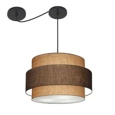 Imagem de Lustre Sala De Jantar Com Desvio Vivare Md-4399 Cúpula Em Tecido 50cm Palha-café-palha 127/220v