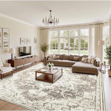 Imagem de XWZO Tapete extra grande de 20 x 25 cm para sala de estar – Tapete floral vintage macio lavável, antiderrapante, não tra-fino, para quarto, sala de jantar, escritório – 20 cm x 25 m cinza-acastanhado