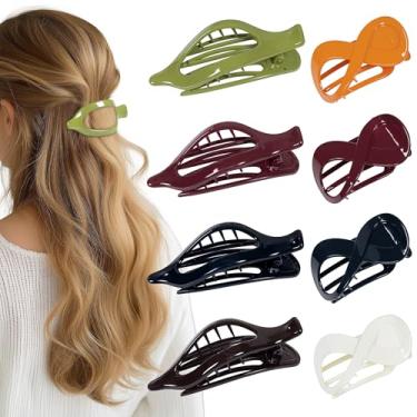 Imagem de 8 peças de grampos de cabelo planos franceses para mulheres clipes de garra clássicos para cabelos grossos e finos, garra de cabelo antiderrapante, prendedores de cabelo com fixação forte, acessórios