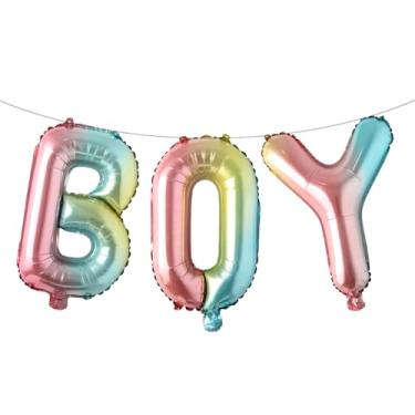 Imagem de Letras de balão de 40,6 cm para meninos ou meninas | Balões reveladores de gênero, decorações de revelação de gênero | Decorações de chá de bebê (arco-íris para meninos)