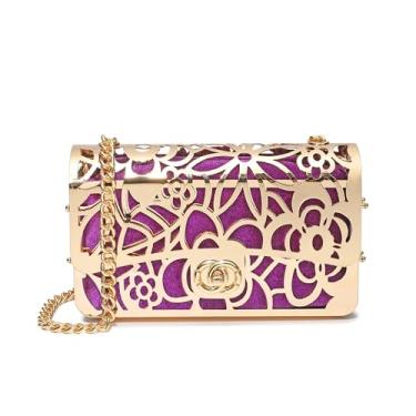 Imagem de Bolsa clutch noturna vazada padrão de metal aba brilhante bolsa noturna bolsa pequena bolsa de mão carteira bolsa de mão, 5701roxo