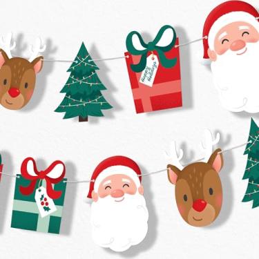 Imagem de Big Dot of Happiness Faixa de guirlanda de Papai Noel alegre (tom de pele 1), pano de fundo de decorações de festa de Natal, 7 metros de cordão, 15 formas de papel de feriado dupla face