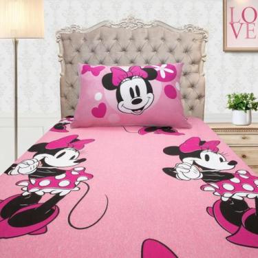 Imagem de Jogo de Cama Solteiro com elástico 2 Peças Rosa Disney Minnie Infantil