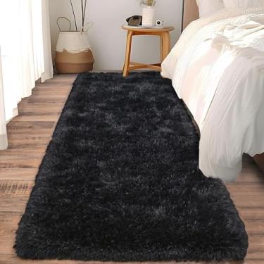 Imagem de Ailyei Tapetes macios para corredores de quarto, 5 x 12 cm, preto, macio, antiderrapante, para cabeceira, dormitório, tapete peludo longo para berçário, sala de estar