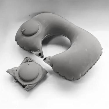 Imagem de Almofada Travesseiro Pescoço Viagem Inflável Portátil CINZA - Genérico
