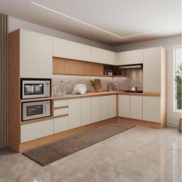 Imagem de Cozinha Modulada 10 Peças com Armários, Balcões, Torre Quente e Paneleiro Aroeira Cabecasa Madeirama Cinza Sereno