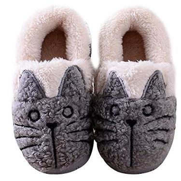 Imagem de Pantufas femininas/infantis para a família e gatos quentes, Cinza, 10-11 Little Kid