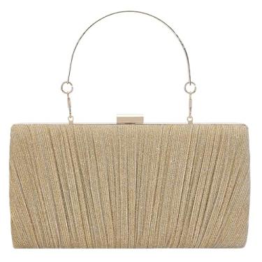 Imagem de MR Bolsas clutch femininas para noite de cetim plissadas para festas de casamento e coquetéis, Glitter dourado