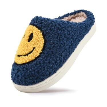 Imagem de Sharllen Pantufas infantis de pelúcia fofas e macias macias e fofas para crianças pequenas, grandes, para inverno, ambientes internos e externos, Azul, amarelo, 9.5-10.5 Little Kid