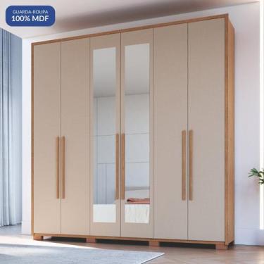 Imagem de Guarda-Roupa 6 Portas 3 Gavetas com Espelho Safira 100% MDF - Móveis C