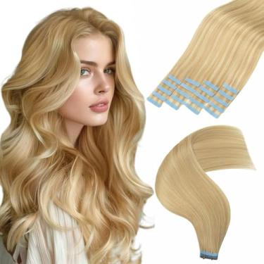 Imagem de AGMITY Extensões De Cabelo Com Fita Adesiva, Loiro Acinzentado, Mechas 20" (50G), 20 Unidades, 50G/Pacote, Trama, Pele Invisível, Grosso (50" #P18/613)