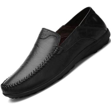 Imagem de Sapatos Go Tour Slip On Loafers masculinos de couro preto tamanho 46