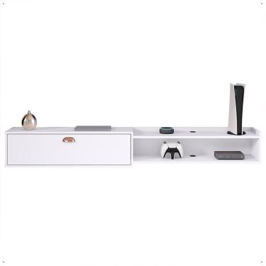 Imagem de Rack Suspenso 1.8 Estante Home Supremo King Tv Smart 55 60 65 70 Pol. 1 Porta Nicho Puxador Concha Sala Quarto - Branco - Lojas RPM