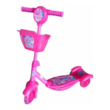 Imagem de Patinete infantil 3 rodas com cesta rosa para crianças