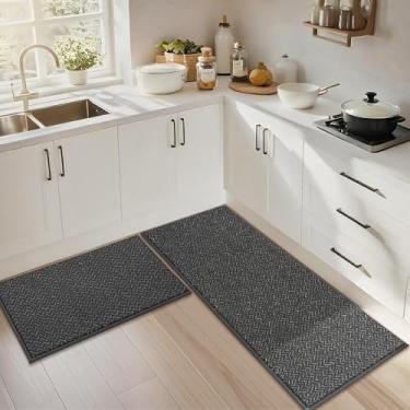Imagem de COSY HOMEER - Tapetes de cozinha antiderrapantes laváveis 61 cm x 91 cm + 61 cm x 152 cm tapetes de cozinha absorventes para piso resistente a manchas conjunto de 2 tapetes de cozinha para pia, cinza
