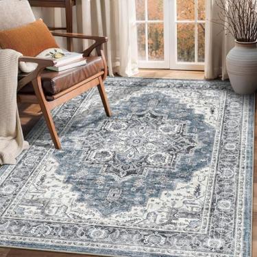 Imagem de NakedCloud Tapete de área de 10 x 15 cm lavável à máquina tapetes vintage desgastados de lã sintética resistente a manchas ultramacio antiderrapante para sala de estar, sala de jogos, cozinha