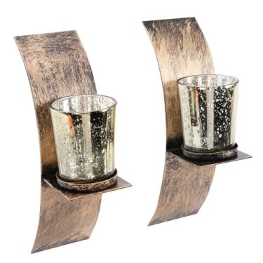 Imagem de Pssopp Suporte Rústico do Tealight da Parede do Metal de 2 Pces, Arandelas Decorativas Fixadas na Parede da Vela do Design Arqueado 3d para a Sala de Jantar do Banheiro