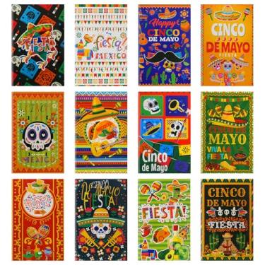 Imagem de Mexican Cinco de Mayo Notepads, 12Pieces Sombreros Sugar Skulls Maracas Tacos Colorful Patterns Pocket Notebook, 3.15x4.92 Inches Mini Journal Memo Pads for Mexico Fiesta Party Favors