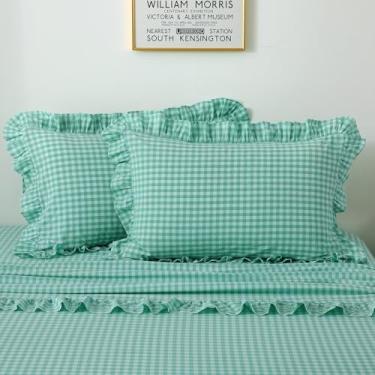 Imagem de K MASANIJI Pacote com 2 fronhas de travesseiro tamanho king com babados xadrez azul e branco, 100% algodão lavado, xadrez, casa de fazenda, capas de travesseiro decorativas para cama/sofá - 50 x 91 cm