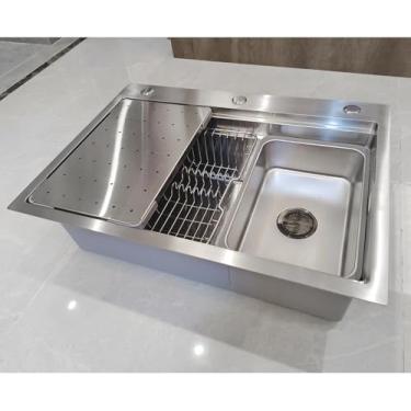 Imagem de 85 X 50 Sus304 Pia De Cozinha De Aço Inoxidável Multifuncional Feita à Mão, Pia De Cozinha Grande, Instalação Embutida Ou Sobreposta Com Banheira Removível, Silver, 60x50x21.5cm