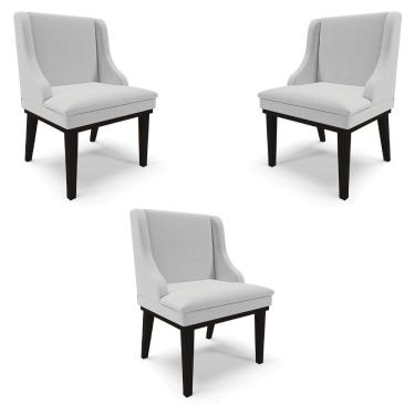Imagem de Kit 3 Cadeiras Decorativas Sala De Jantar Base Fixa De Madeira Firenze Linho Cinza/preto G19