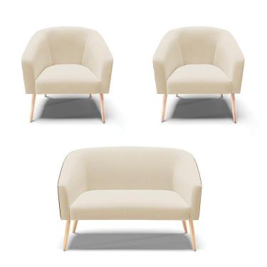 Imagem de Kit 1 Namoradeira E 2 Poltronas Nozes Com Linho Areia A27