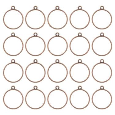 Imagem de Pingentes de bisel aberto nas costas, 30 peças, molduras redondas vazadas, bandejas geométricas em branco para fabricação de joias de resina, colares, pulseiras, artesanato DIY (bronze vermelho